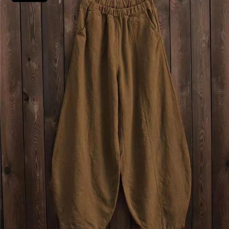 Японские свободные повседневные шаровары из хлопка и льна на весну и осень больших размеров для женщин