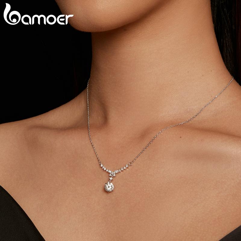 BAMOER 1CT каплевидное муассанитовое ожерелье с бантом-цепочкой, ожерелье из стерлингового серебра 925 пробы для женщин, свадебный подарок на День святого Валентина