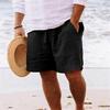 Men's 2025 Summer Cotton Linen Shorts - Elastic Waist, Straight Leg, Breathable Solid Color Casual Beach Mid-Length