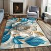 Фланелевый ковер с 3D-принтом роз Сине-золотые акценты Мягкий флисовый коврик для пола Ковер для гостиной Элегантный декор Цветочные ковры