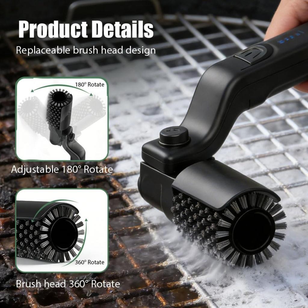 Electric Grill Brush, Cordless Electric BBQ Grill Cleaner with Powerful Motor, Rechargeable Grill Cleaning Brush for Burnt-On Grease & Grill Grates