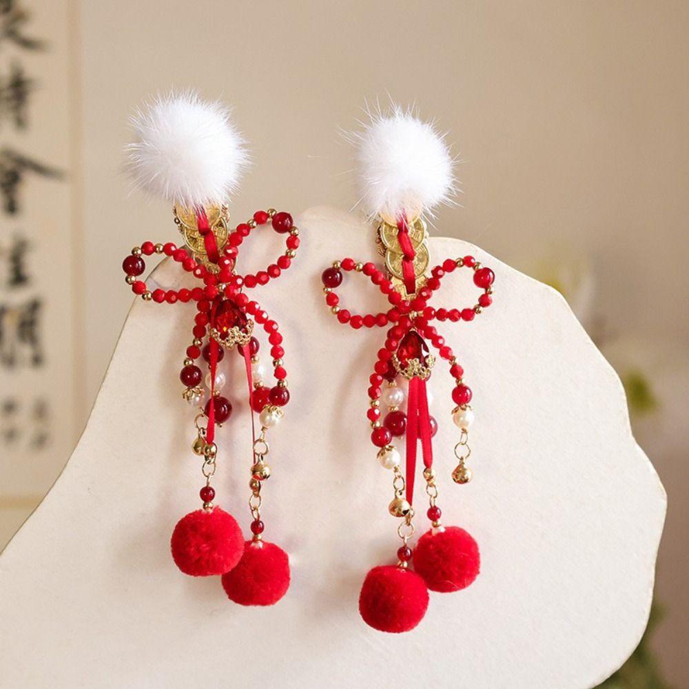 Red Chinese Style Ancient Hairpin Pearl Chinese New Year Side Clip Hanfu Hair Clip  Women