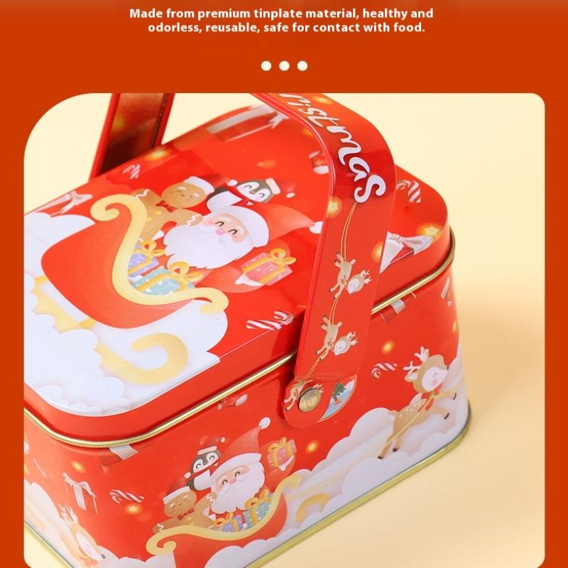 Милая новогодняя жестяная подарочная коробка железо с ручкой металлическая коробка для конфет изысканная жестяная коробка для конфет с Санта-Клаусом