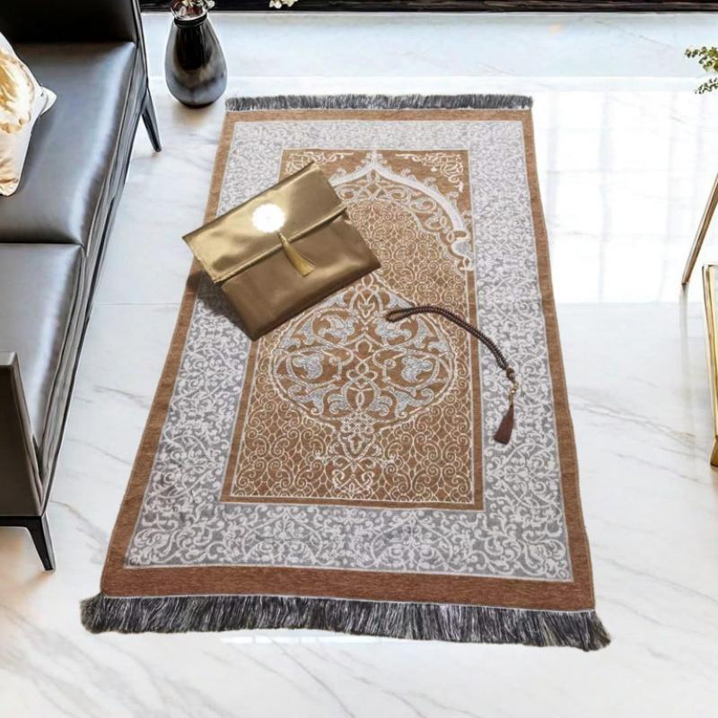 Модный полиэстеровый молитвенный коврик, переносные плетеные коврики, простой мусульманский принт с компасом в чехле, дорожный коврик