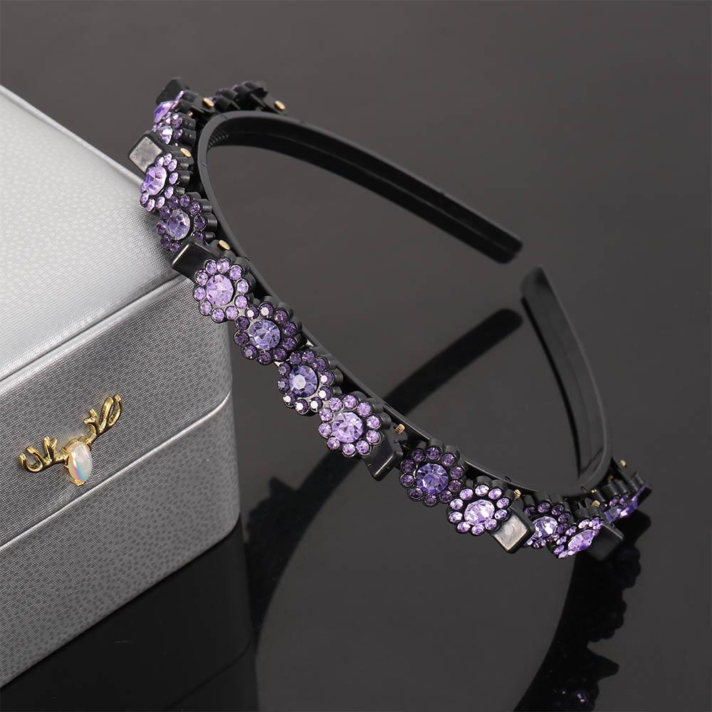 Antislip Korean style Rhinestone Flower Broken hair artifact Black Braided Hair Clip Styling Tool Toothed Clip Weave Head Hoop