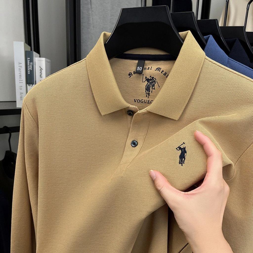 TrendHub 100% Pure Cotton Men's Long Sleeved Polo Shirt Embroidery Classic Paul Casual T-shirt