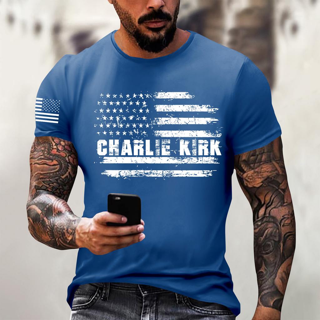 Fashionable Round Neck Short Sleeve Work Clothes Printed Tops For Mens Summer Tops