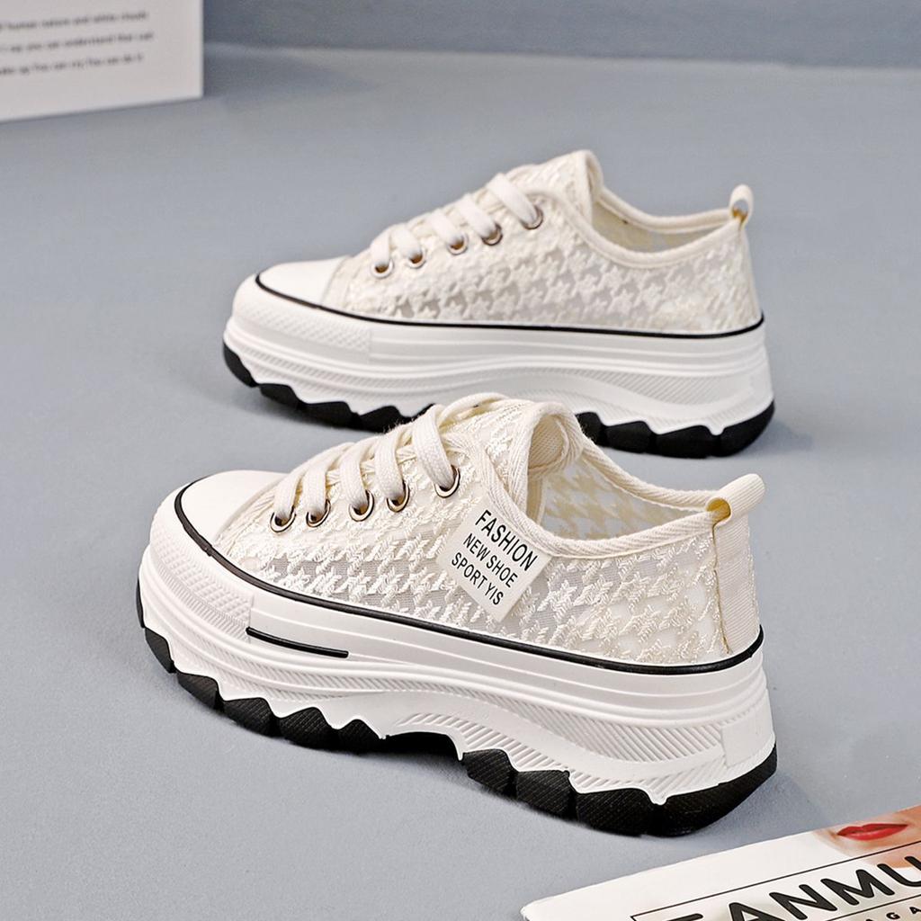 2025 Spring New Thick-soled Heightening Canvas Shoes Broken Size White Shoes Internet Celebrities Thin Casual Breathable Board Shoes