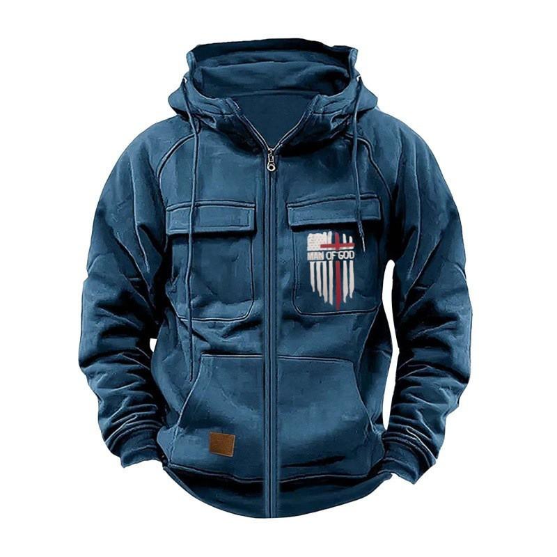 Mens Oversized Hooded Zip-Up Sweatshirt With Print Design Loose Fit Sportswear Winter Casual Wear