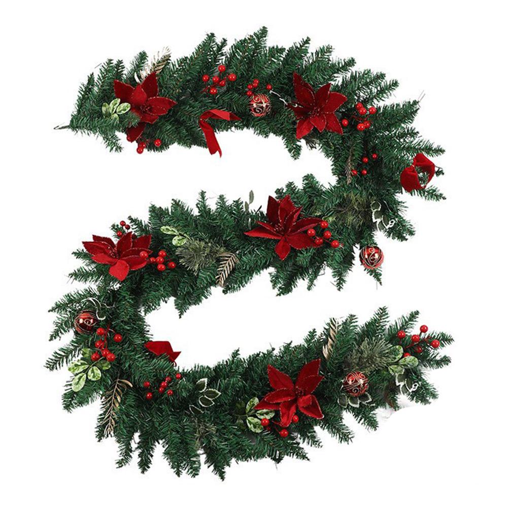 Christmas Decoration Garland 1 5 to 2 7 Meter with Red Poinsettias and Berries for Indoor and Covered Outdoor Use