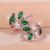Fashionable Horse Eye Zircon Leaf Open Ring