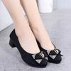 Single Shoes Fashion Rhinestone Bow Women 2025 Autumn New Versatile Thick Heel Soft Sole Work Shoes Suede Shoes