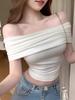 2024 Summer Sexy Off-Shoulder Ribbed T-Shirt for Women
