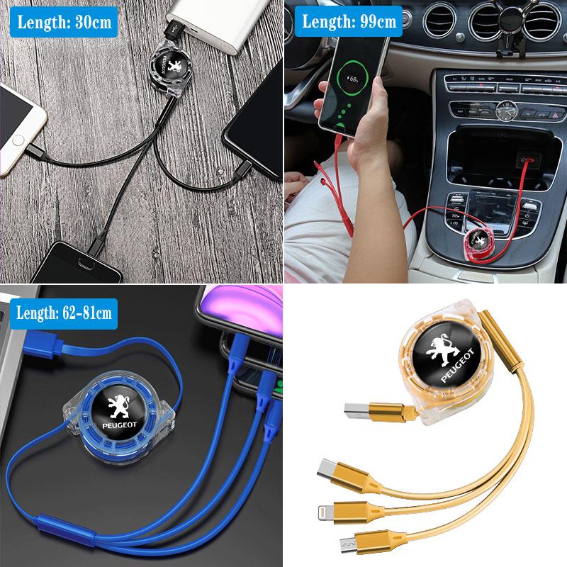2026 Hot Car Sticker Car Internal Accessories 3 In 1 Micro Car logo Charger For Peugeot 407 508 5008 307 308 3008 206 207 208 10