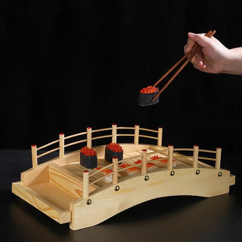 Суши-лодка для японских суши, арочный мост, сашими, сухой лед, морепродукты, бамбуковый и деревянный поднос для кейтеринга, специальные тарелки