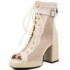 Summer Ankle Boots Women Shoes Black Beige High Heels Sexy Peep Toe Lace Up Short Boots Party Dance Shoes Ladies Large Size 45