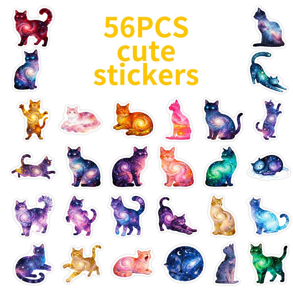 56/112PCS Starry Sky Cat Graffiti Stickers Universe Meow Star Colorful Cute Cat Creative Stationery Notebook Reward Stickers