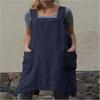 2024 Exclusive Striped Pocket Cotton-Linen Bib Apron Dress