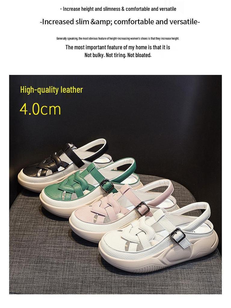 Женские кожаные сандалии на плоской подошве 2025 - Мягкая подошва, Повседневный стиль, Круглый носок, Цветной блок для пляжа и беременности