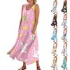 Women's Summer Casual Fashion Easter Printed Sleeveless Round Neck Pocket Dress
