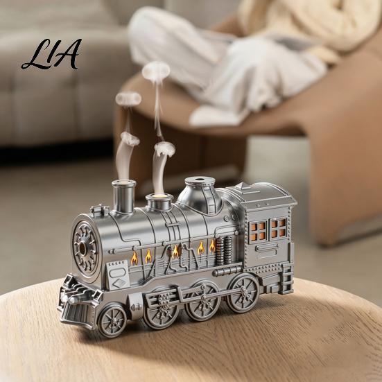 Compact Humidifiers for Desk Vintage Steam Train Aroma Diffuser, 300ml Ultrasonic Cool Mist Humidifier with Dual Essential Oil Vaporizer Relaxation