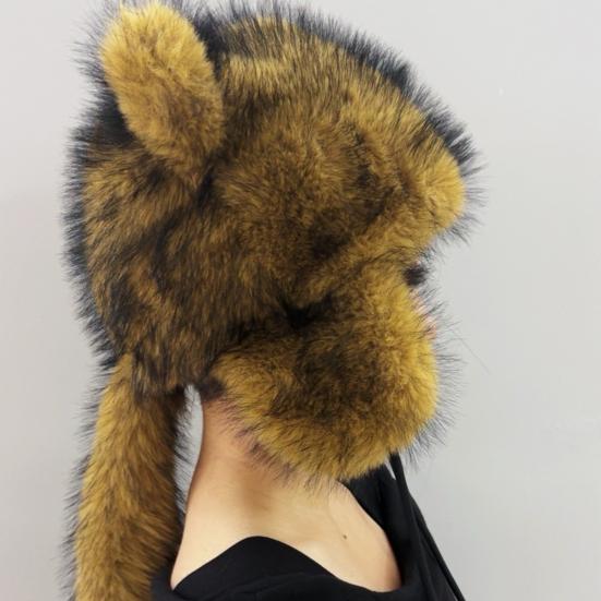 1/2 шт. Женская зимняя шапка с толстым искусственным мехом, украшением в виде ушей и хвоста, мультяшный енот, однотонная, ветрозащитная шапка для защиты ушей для катания на лыжах, сноуборде, походов