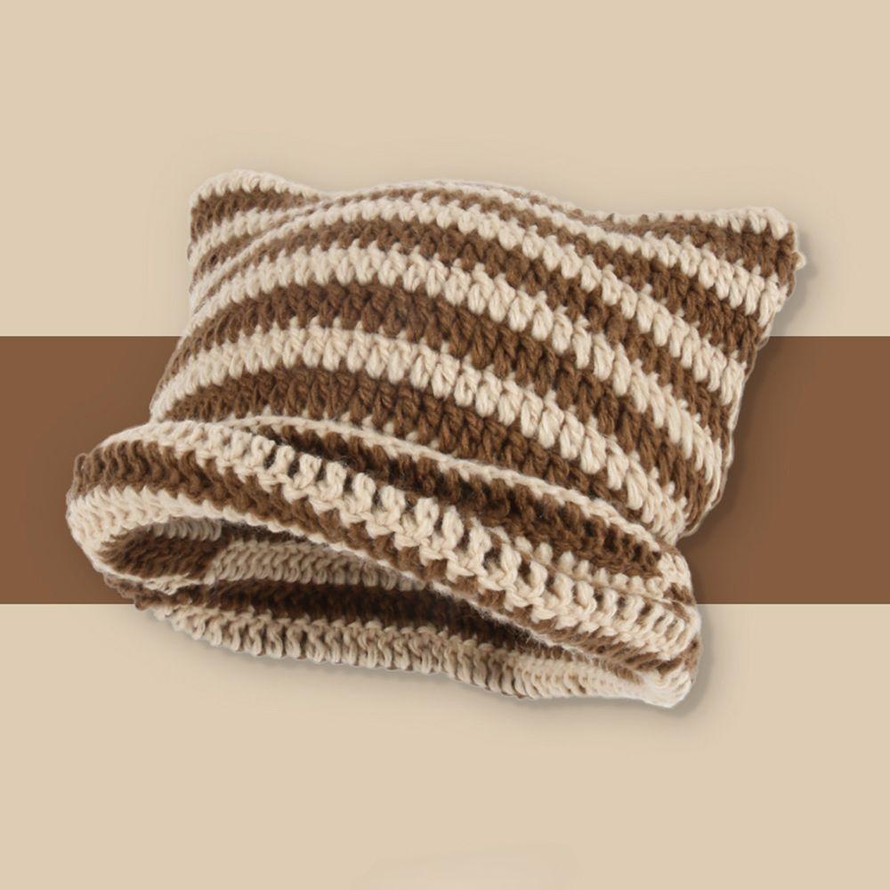 Pullover Women's Hats Autumn Winter Knitted Wool Cap Striped Japanese Beanie Hat Ins Little Devil