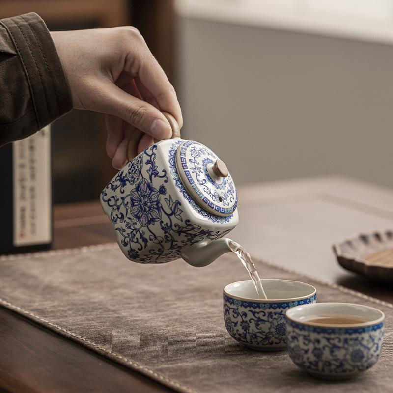 Синий и белый квадратный горшок печи Жу можно выращивать, открытая керамическая офисная роскошь, ручная работа, чайник для чая Кунг-фу, высококлассный горшок