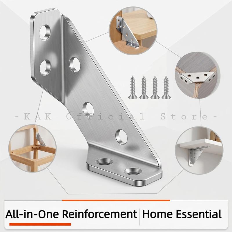 KAK 5/10PCS Stainless Steel Corner Bracket 90° Triangle Reinforced Angle Bracket Furniture Support Bracket for Bed Table Chair