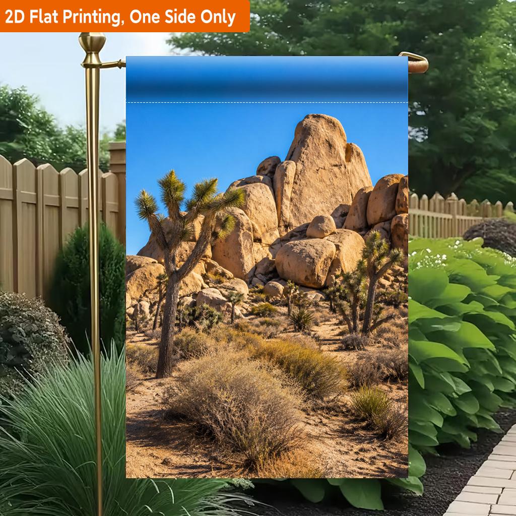 2D Flat, 2D Flat Printing Garden Flag 1pc, Desert Rocks And Vegetation Durable Single-Sided Print Yard Flag, Garden & Home Holiday Decoration, 29.97x4