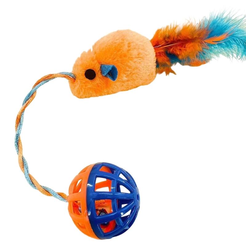 Interactive Plush Cats Exercise Mouse Toy with Bells Ball and Feathered Promotes Active Playtimes And Owner Pet