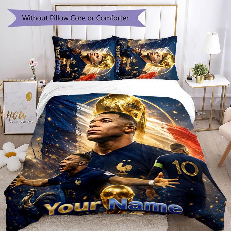 3pcs M-Mbappe Cover Set - Personalized Name, HD Printed Bedding with 1 Cover and 2 Pillowcases - Perfect for Home Decor, Easy Care