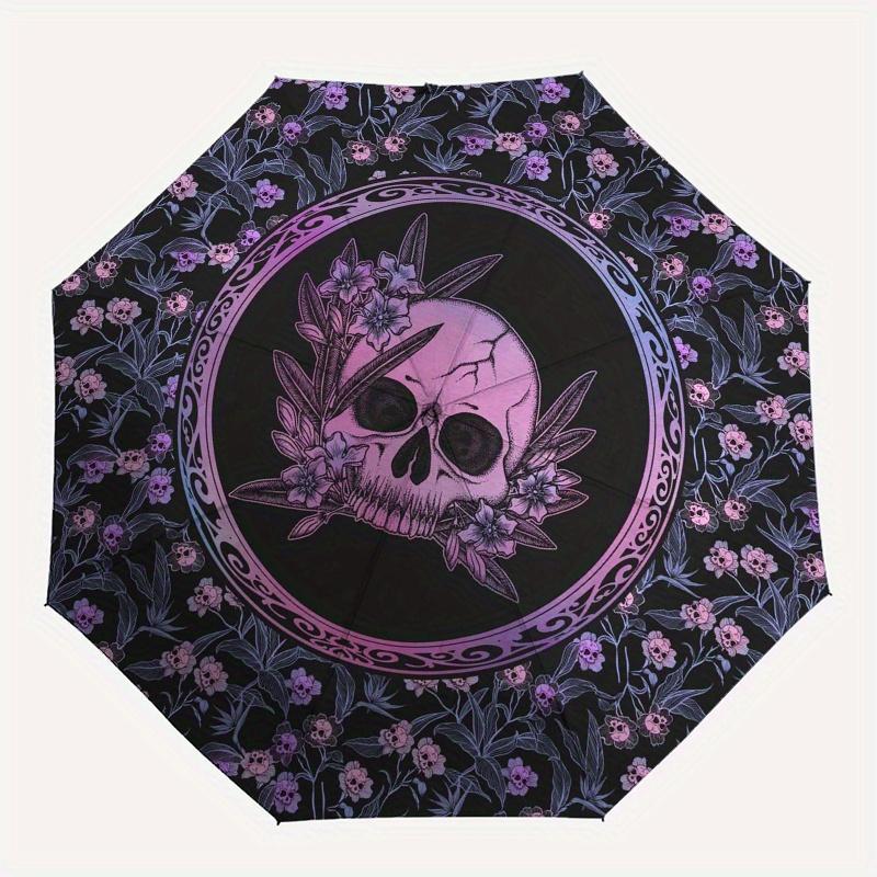 Gothic Skull & Floral Patterned Roundel - Decorative Wall Art or Fabric PanelUmbrella, Portable 3-Fold Umbrella for Men & Women,Christmas Gift ES128