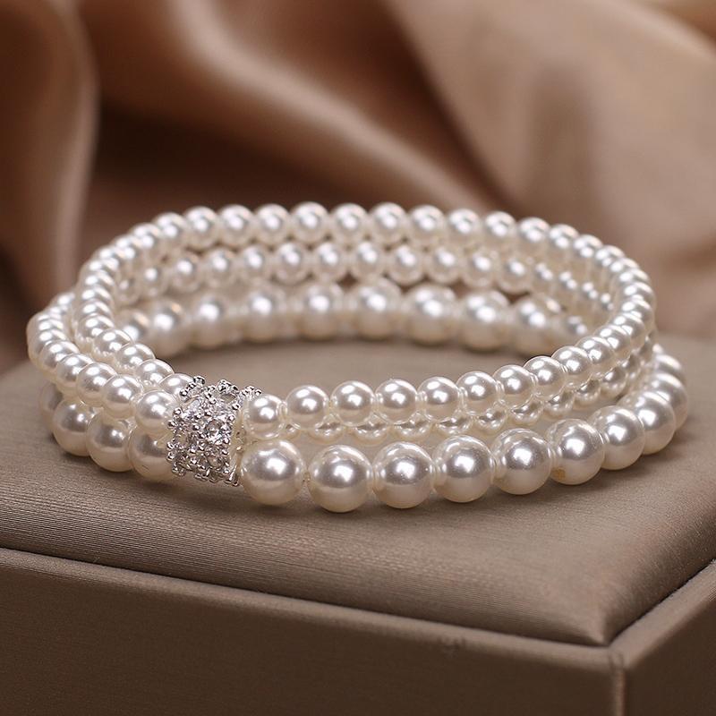 Handmade Baroque Pearl Layered Bracelet Women Minimalist Luxury Multi-Strand Crystal Beaded Wristband