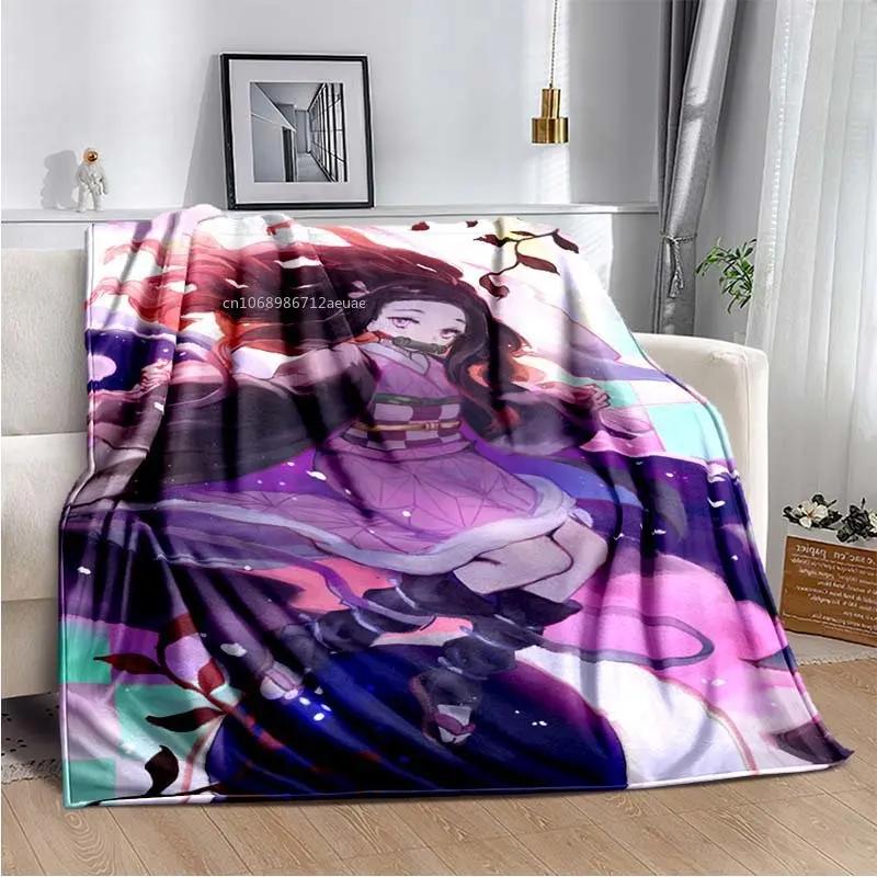 Флисовое одеяло в стиле аниме Demon Slayer Kimetsu no Yaiba Nezuko Kamado Tanjiro Kamado, мягкое постельное белье, покрывало, утепляющий чехол для дивана