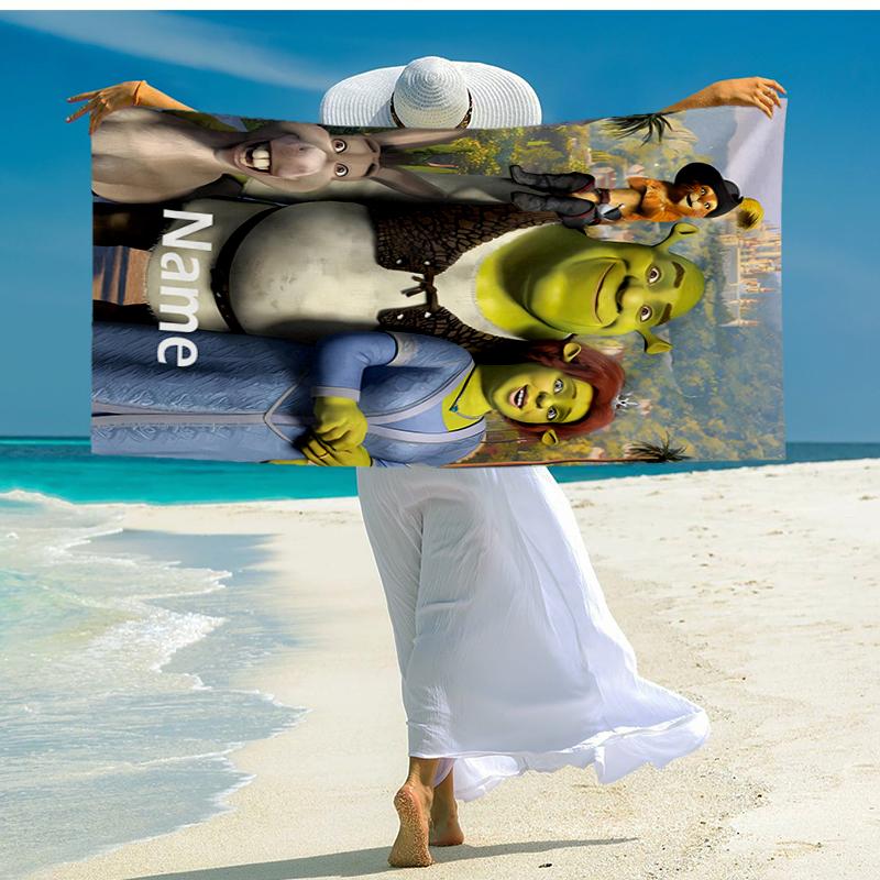 Custom Name Ultra-Soft Beach Towel with Shrek Theme,Ideal for Pool - Camping, Diving - Perfect Travel Essential, Vibrant Beach Towel.