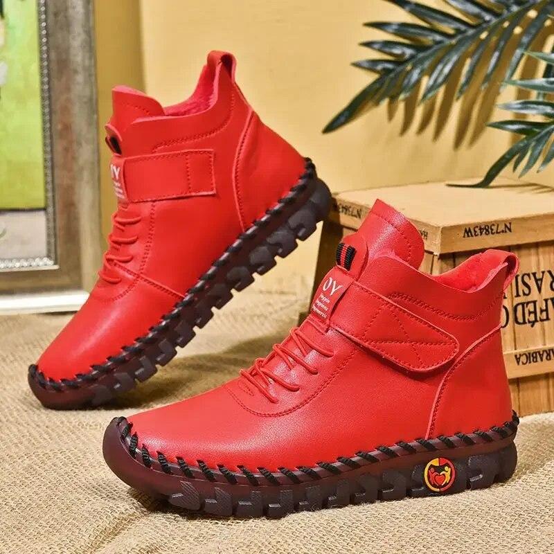 Fur Women Boots Winter Ankle Boots Hand Sewing Thread Mom Cotton Shoes for Women 2023 New Waterproof Short Snow Boot Botas Mujer