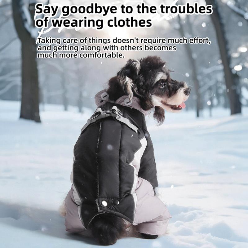 Warm Dog Coat 4 Legs Fullbody Covered Windproof Winter Dog Vest with Harness Reflective Turtleneck Dogs Snowsuit Puffer Jacket