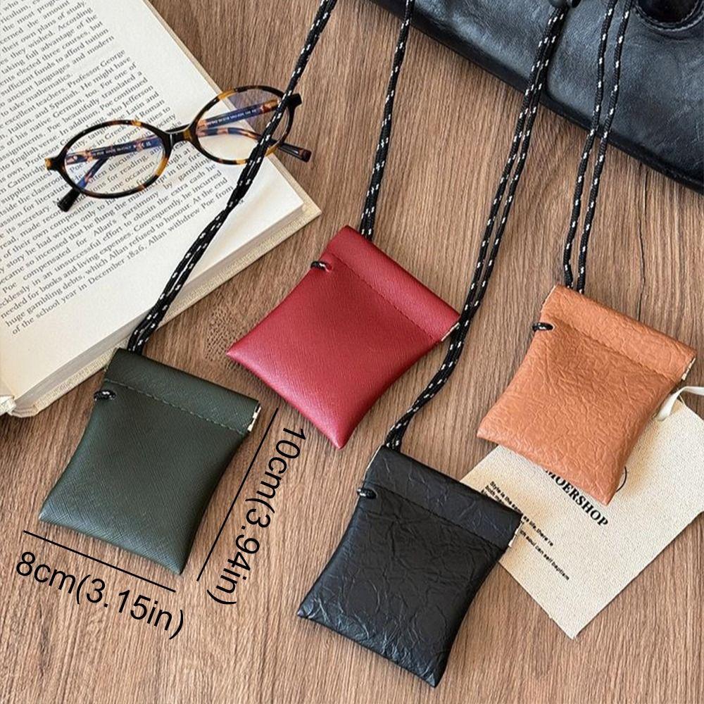Korean Style Pu Leather Coin Purse Travel Small Storage Bag Ins Hanging Neck Coin Purse Wallet