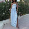 Womens Sexy Strapless Off Shoulder Bodycon Slit Maxi Dress