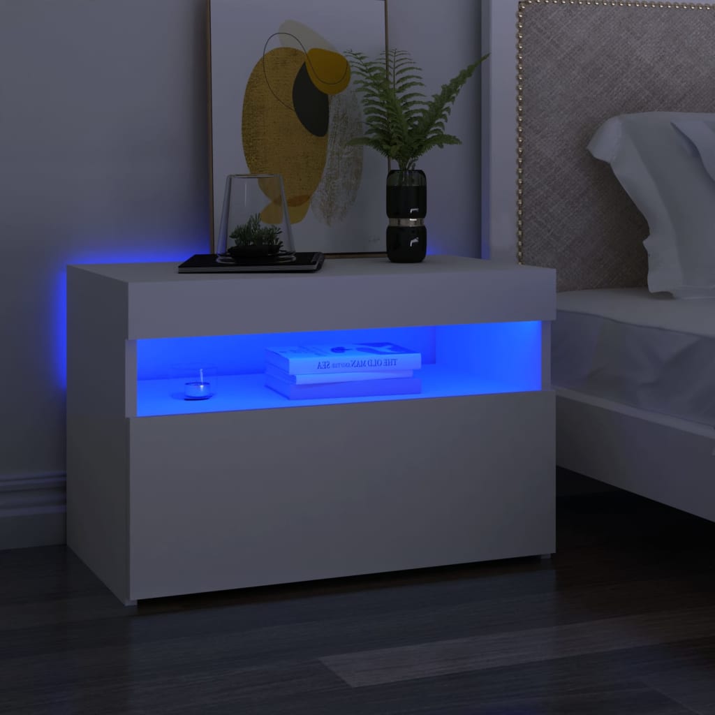 Vidaxl Szafka Nocna Z Oświetleniem Led, Biała, 60X35X40 Cm