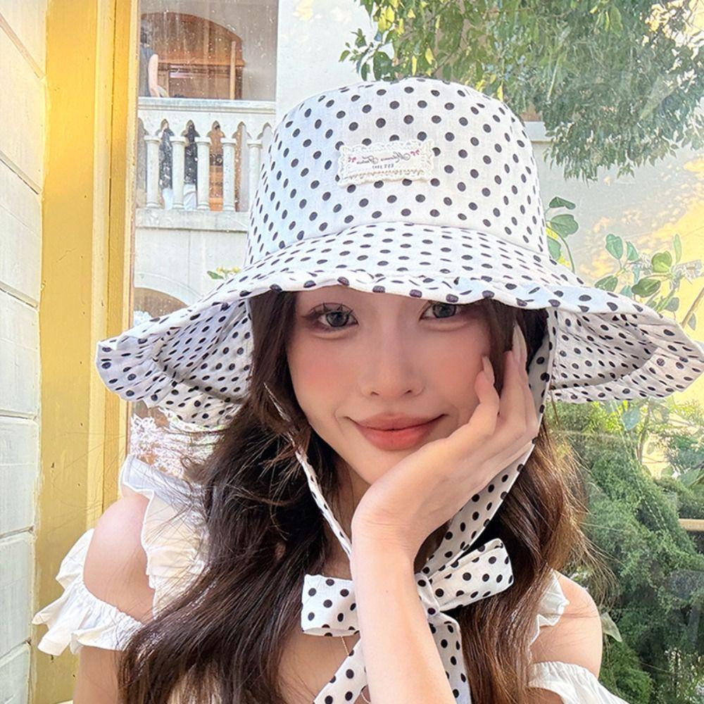 Lace Summer Sun Hat Polka Dot Bucket Hat Fashion Sunscreen Visor Cap Beach