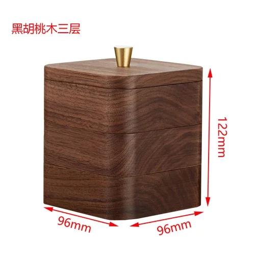 Черный ореховый деревянный настольный ящик для хранения зубочисток, ватных палочек, небольшая пылезащитная ювелирная шкатулка высокого класса из цельного дерева