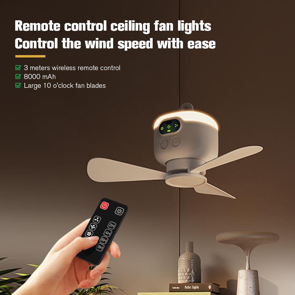 Portable Wireless Ceiling Fan Light 8000mAh Rechargeable Camping Fan with Remote Control Tent Fan for Outdoor Dorm Office Cooler