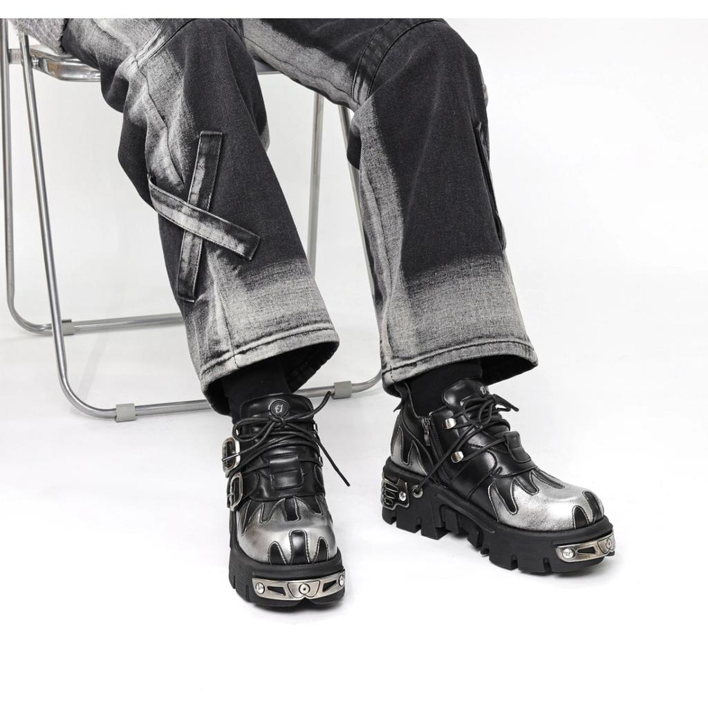 Мужские и женские винтажные рок-парные туфли, новые темные панковские кожаные ретро-ботинки, металлический нишевый дизайн, унисекс, туфли на одной платформе