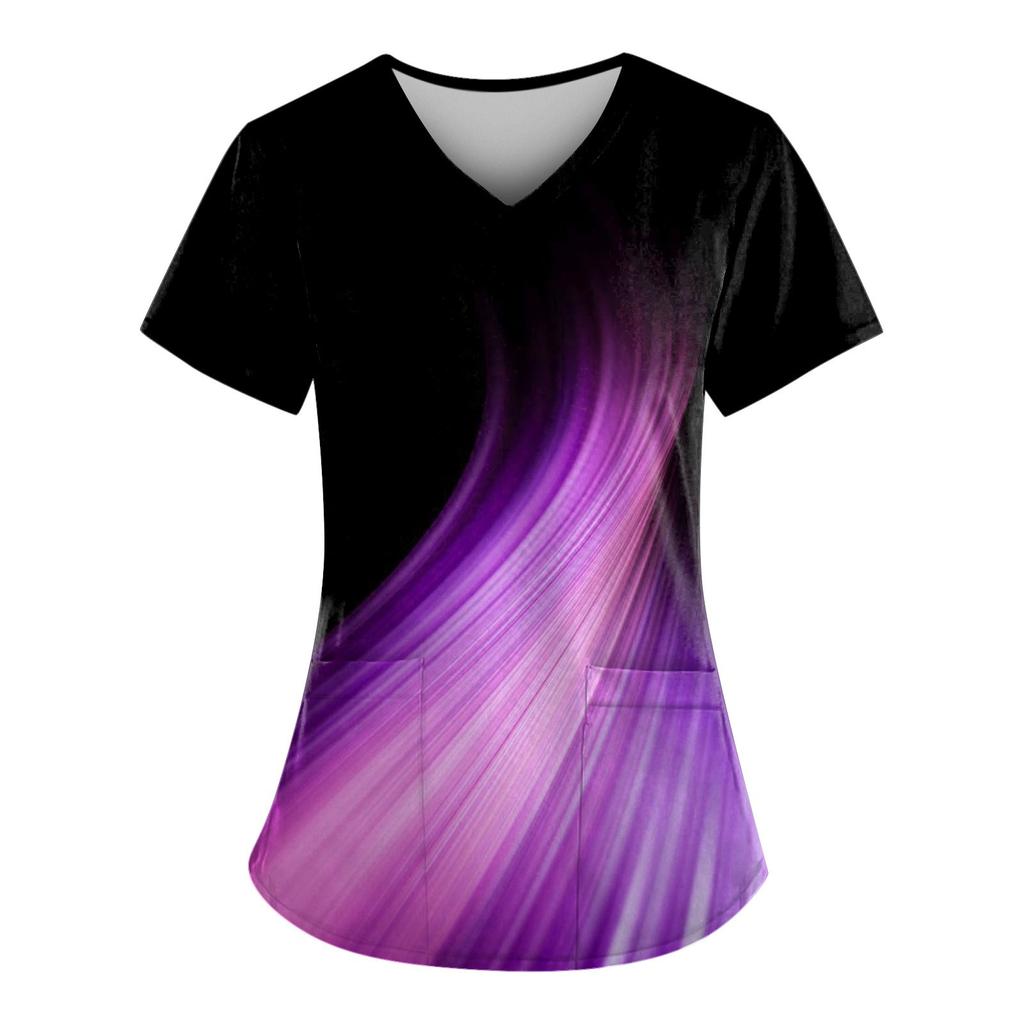 Рабочая форма больших размеров с принтом, топы для женщин, забавные футболки с v-образным вырезом и короткими рукавами, рабочая одежда, футболка с карманами