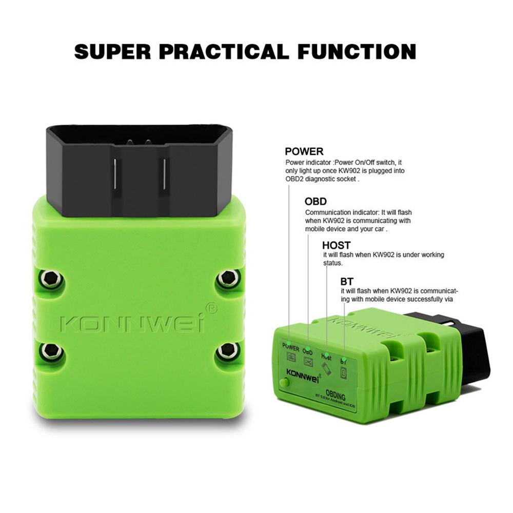 KW902 Bluetooth ELM327 OBD2 Диагностика неисправностей автомобиля для iOS/Android (Bluetooth 4.0/5.0/5.2)