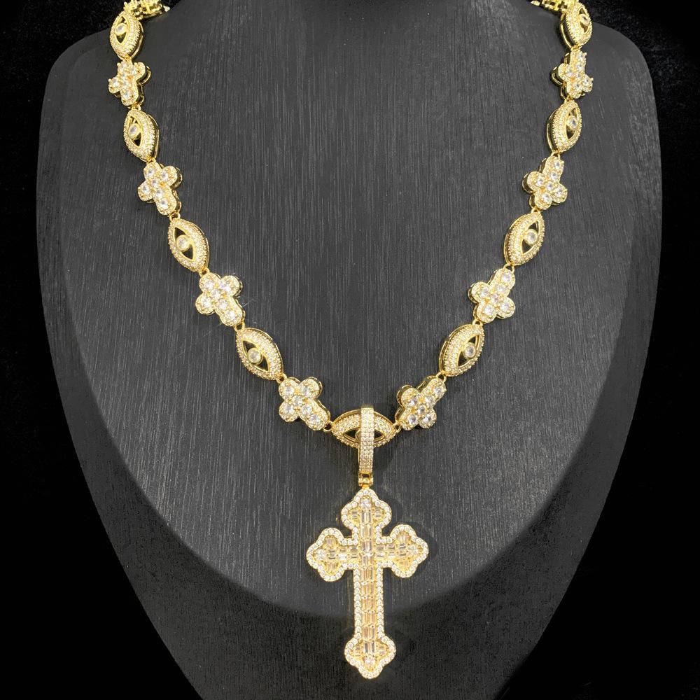 Collar Hop Para Hombre Cross Pendant with Cuban Chain CZ Jewelry Set Ready Stock Bulk