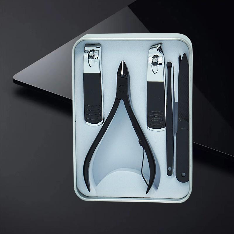 Portable Manicure Kit: Tin Box Nail Clippers, Scissors, Eyebrow Tweezers, and Ear Spoon Gift Set