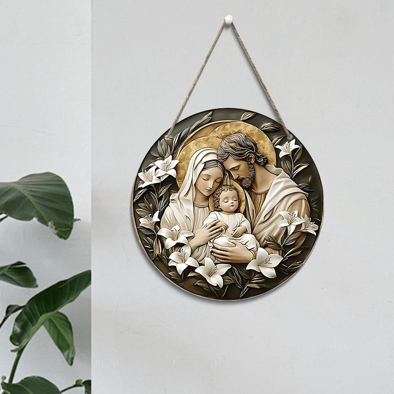 Wooden Sign Guard Jesus Round Sign for Church Door Wall Hanging Decor Ideal Gift Simple and Stylish Toilet Door Hanging Decor, Unisex Washroom Sign